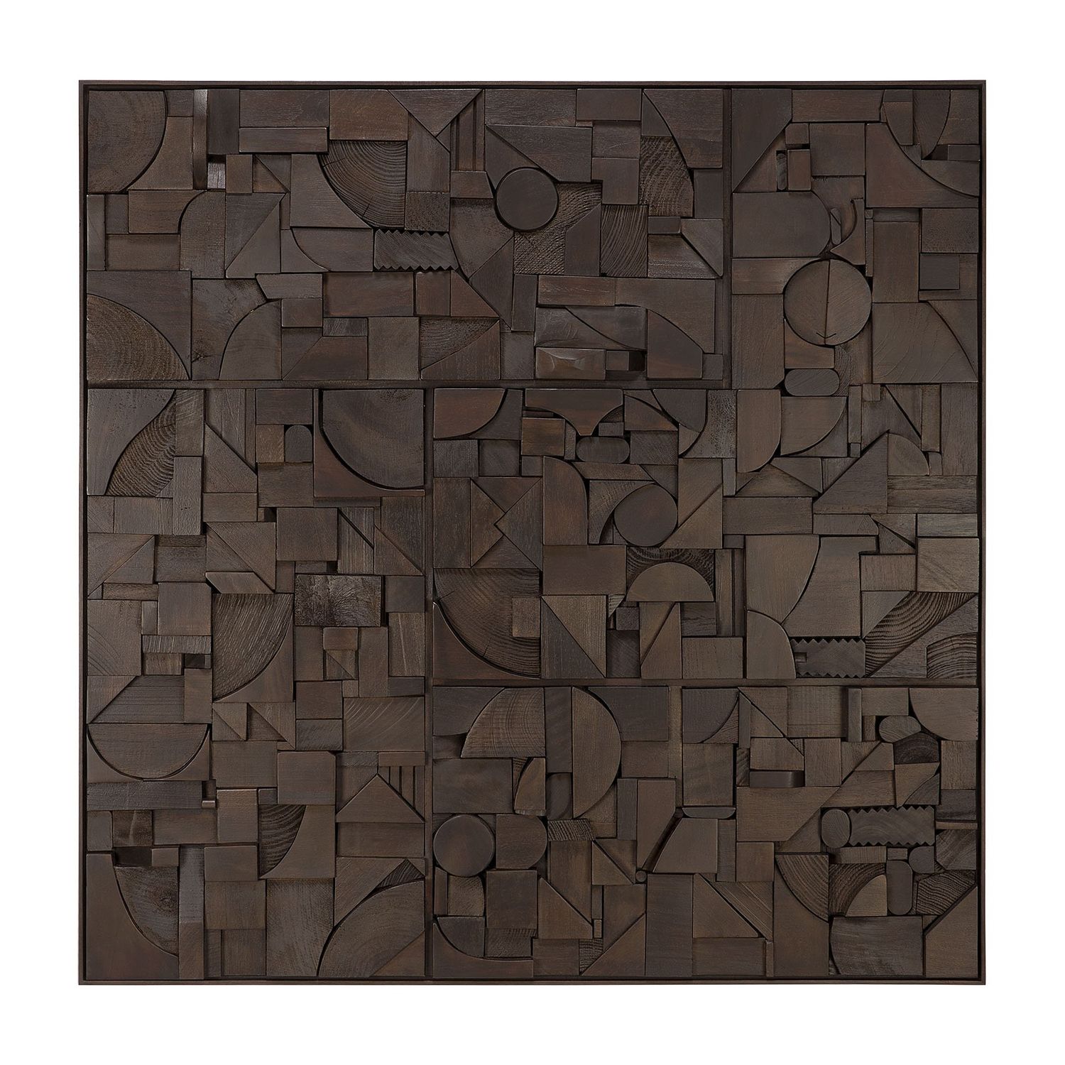 Bricks wall art - varnished wood - dark brown - wooden frame - square, 39.5 x 1.5 x 39.5