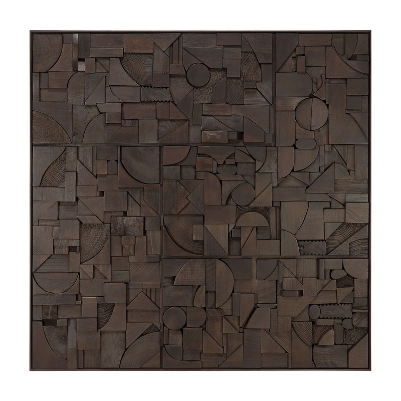 Bricks wall art - varnished wood - dark brown - wooden frame - square, 39.5 x 1.5 x 39.5