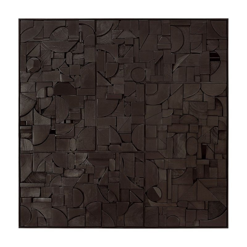 Bricks wall art - varnished wood - black - wooden frame - square, 39.5 x 1.5 x 39.5