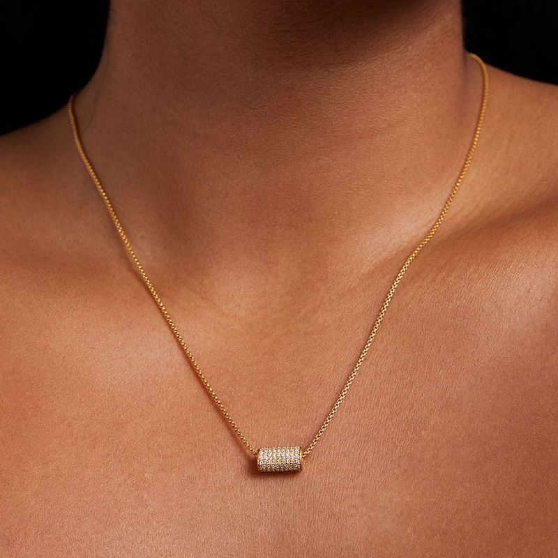 Petit Pavé Mini Tube Necklace, Gold