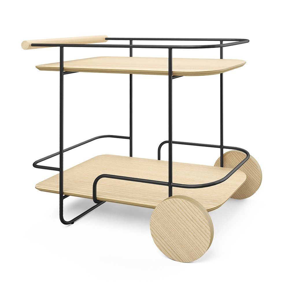Arcade Bar Cart, Color: Black Powder Coat Ash Blonde