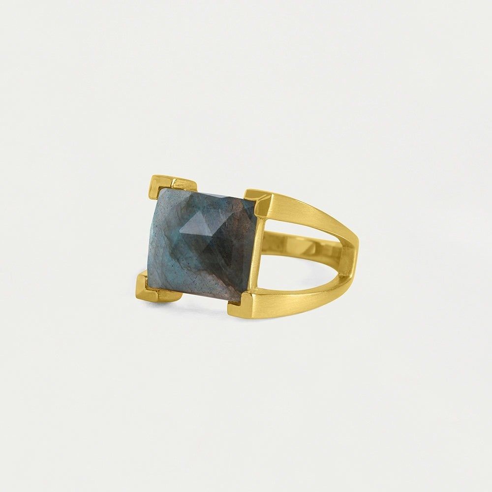 Mini Plaza Ring, Color: Labradorite and Gold, Size: 6