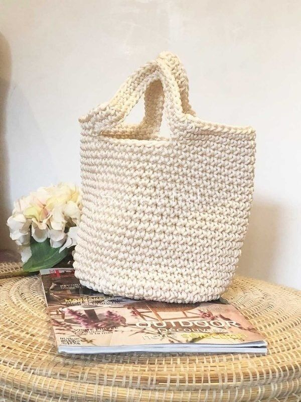 Small Crochet Tote, Color: Off-White