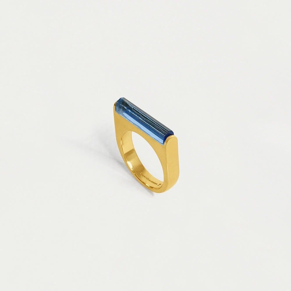Revival Gemstone Bar Ring, Denim Blue and Gold, Size: 6