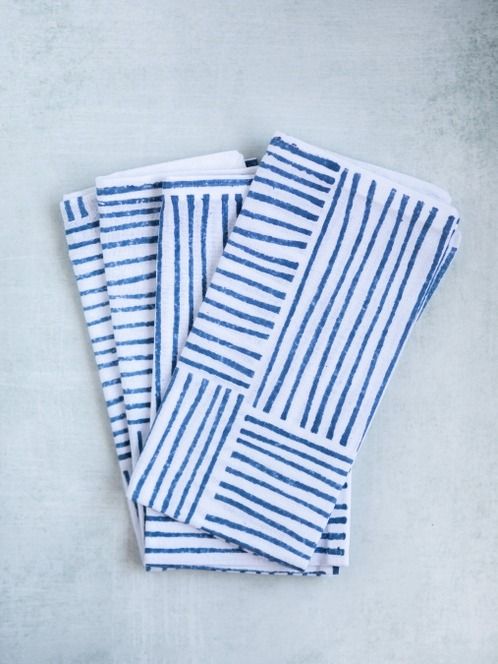 Striped Navy Dinner Napkins, Set of 4