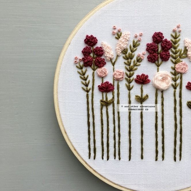 Beginner Embroidery Kit - Burgundy &amp; Blush Wildflowers