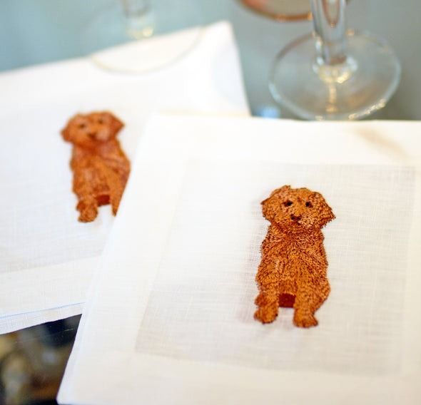 Cavapoo Golden Doodle Embroidered Cocktail Napkins, Set of 4