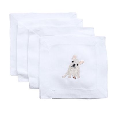 French Bulldog Embroidered Cocktail Napkins, Set of 4