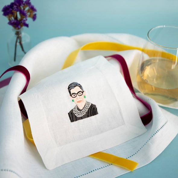 RBG Embroidered Cocktail Napkins, Set of 4