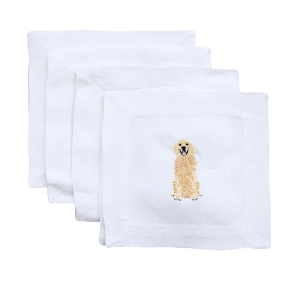 Golden Retriever Embroidered Cocktail Napkins, Set of 4