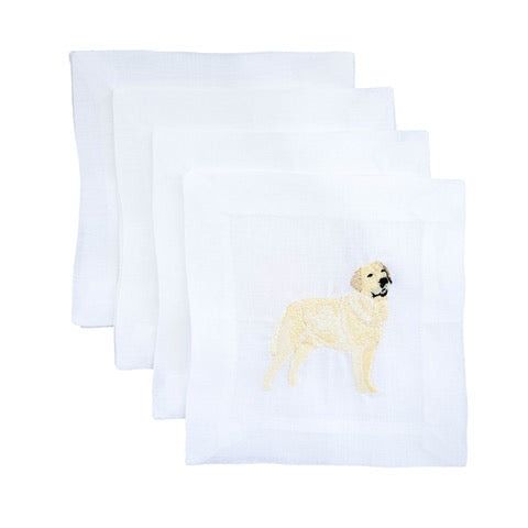 Yellow Lab Embroidered Cocktail Napkins, Set of 4
