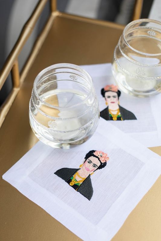 Frida Kahlo Embroidered Cocktail Napkins, Set of 4