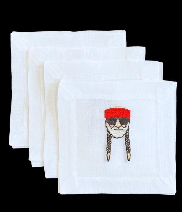 Willie Nelson Embroidered Cocktail Napkins, Set of 4