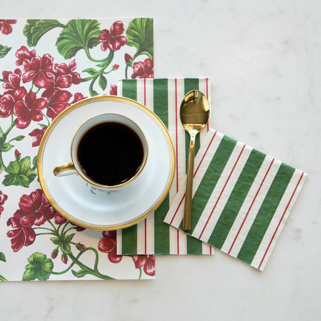 Green &amp; Red Awning Stripe Guest Napkin