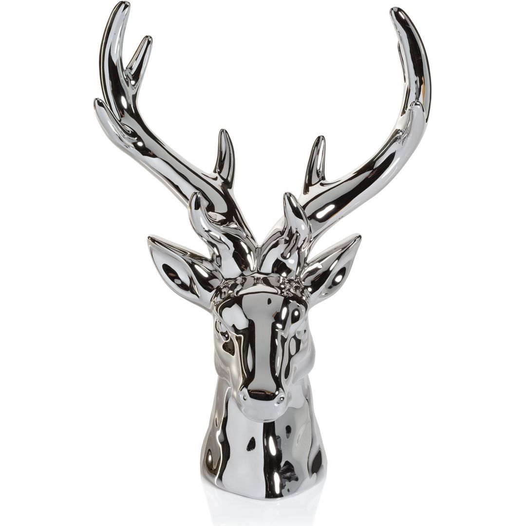 Rocky Mountain Ceramic Stag Head-Silver, 11&quot;