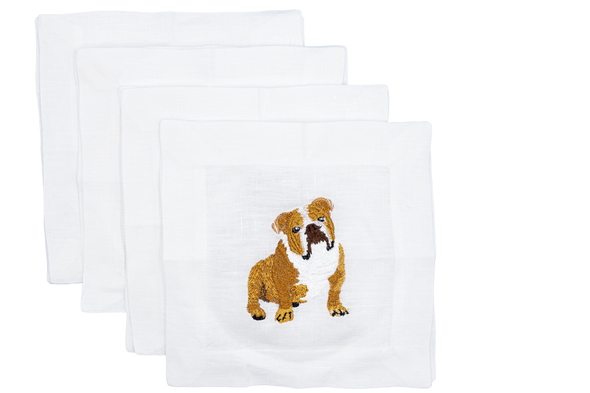 English Bulldog Embroidered Cocktail Napkins, Set of 4