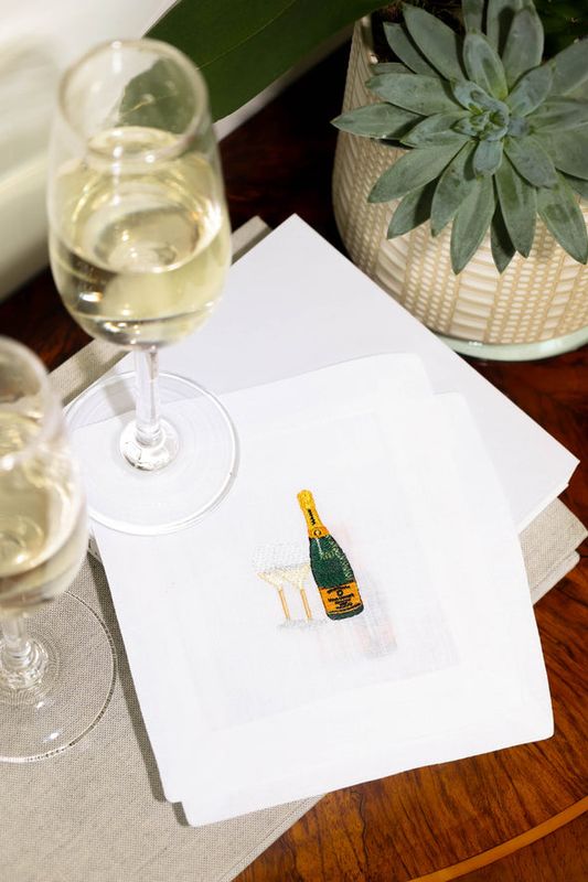Champagne Embroidered Cocktail Napkins, Set of 4