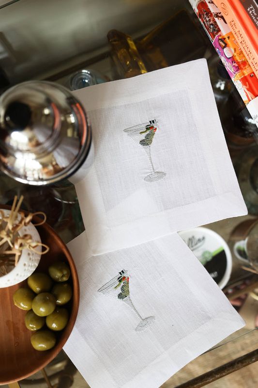 Martini Embroidered Cocktail Napkins, Set of 4