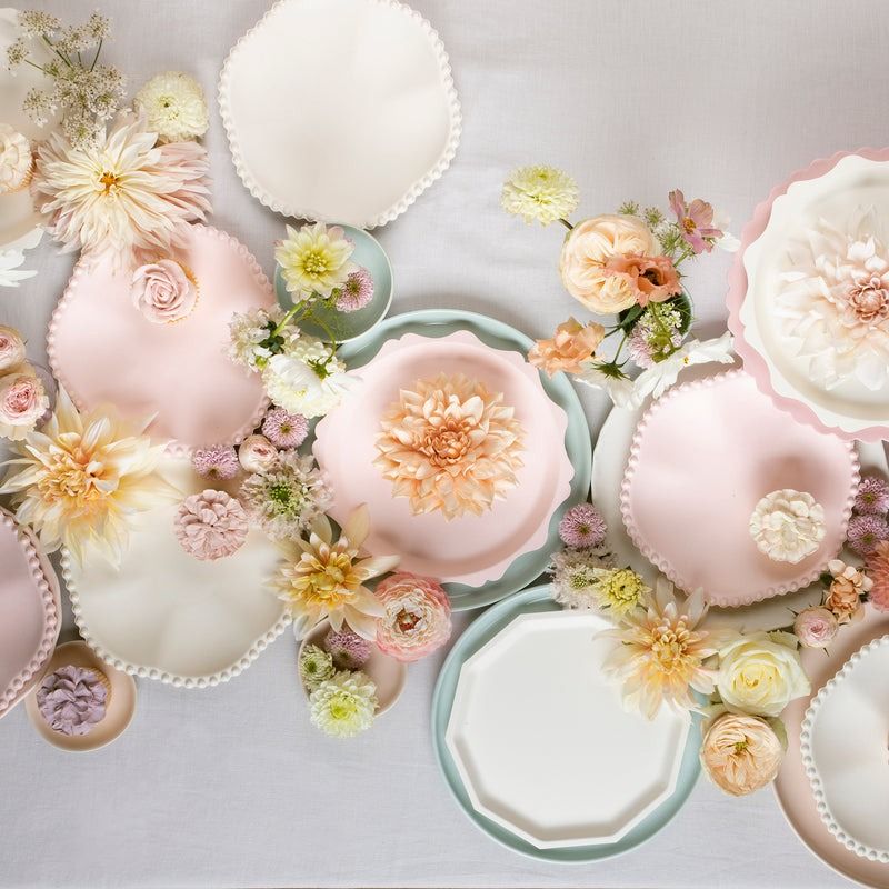 Cream Dot Edged Flower Compostable Side Plates, Set of 8
