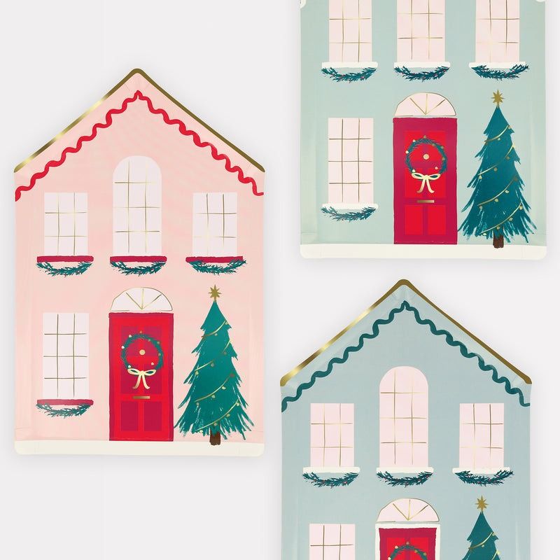 Festive House Plates, Set of 8