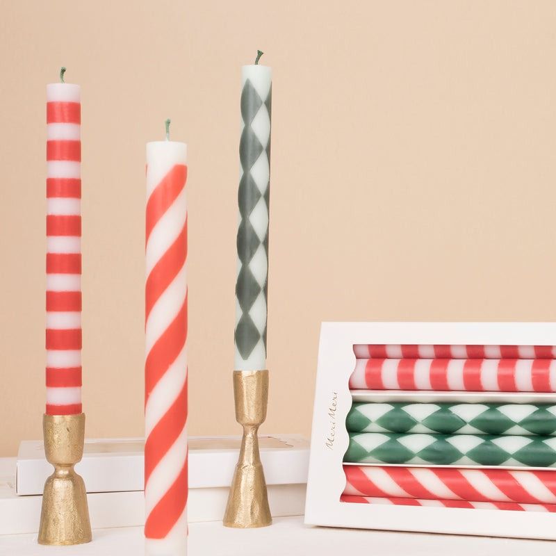 Festive Stripe Table Candles, Set of 6