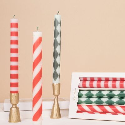 Festive Stripe Table Candles, Set of 6