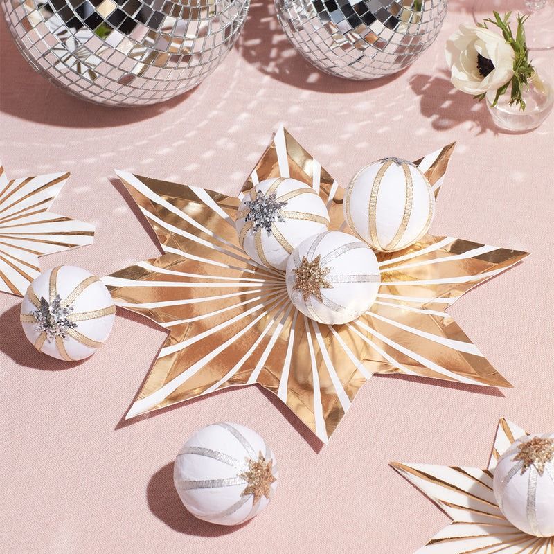 Gold Stripe Star Plates, Set of 8