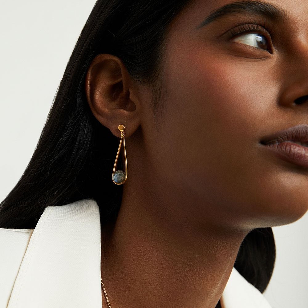 Mini Ipanema Earrings, Color: Labradorite and Gold