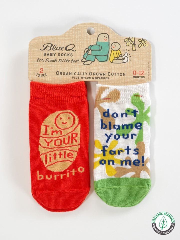I&#39;m Your Little Burrito/ Don&#39;t Blame Your Farts On Me Baby Socks
