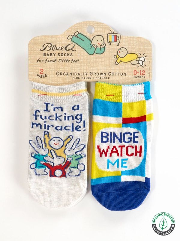 I&#39;m A Fucking Miracle!/ Binge Watch Me Baby Socks