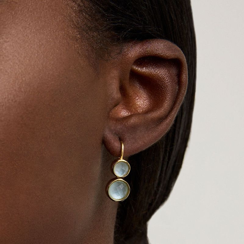 Tulum Double Droplet Earrings, Sky Blue/Gold