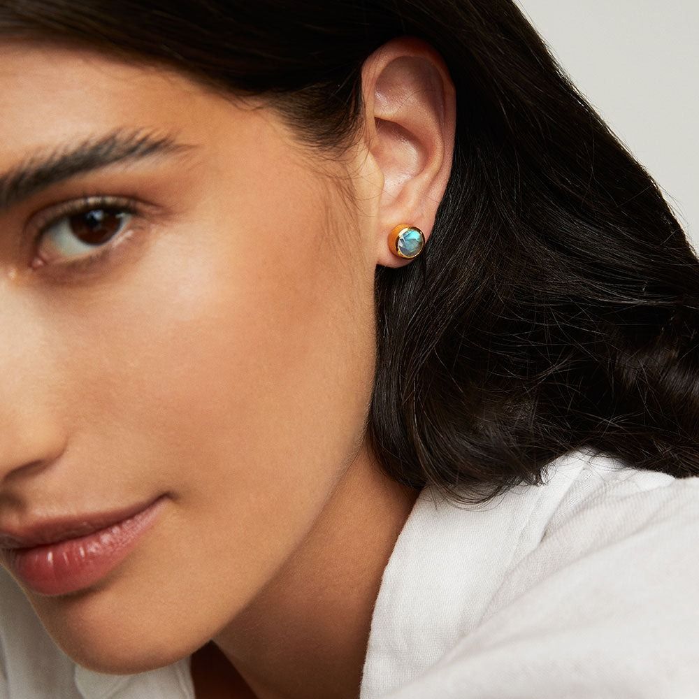 Signature Gold Midi Studs, Color: Labradorite