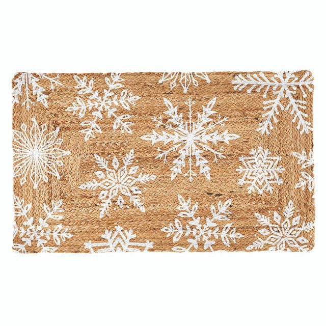Snowflakes Jute Mat, White