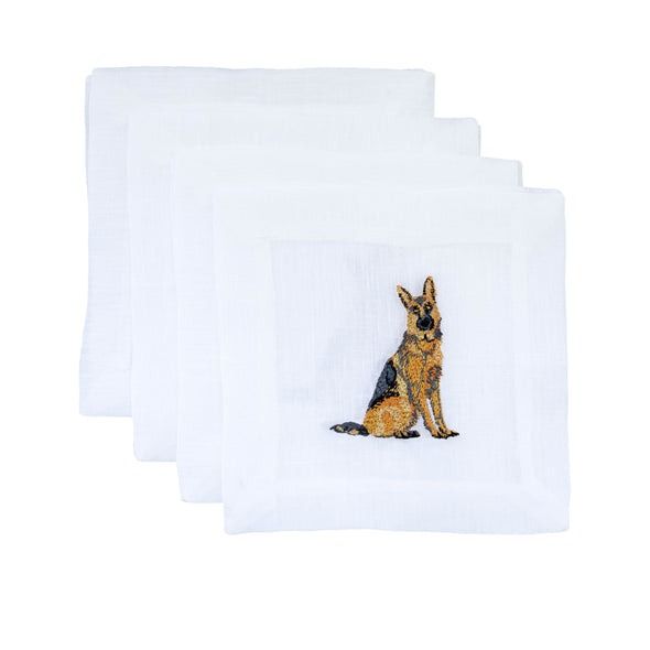 German Shepherd Embroidered Cocktail Napkins, Set of 4