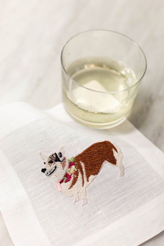 Corgi Embroidered Cocktail Napkins, Set of 4