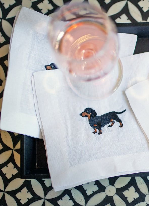 Dachshund Embroidered Cocktail Napkins, Set of 4