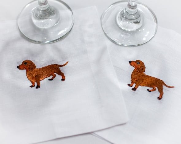 Dachshund Red Embroidered Cocktail Napkins, Set of 4
