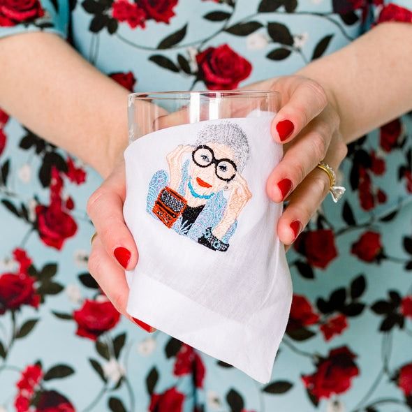 Iris Apfel Embroidered Cocktail Napkins, Set of 4