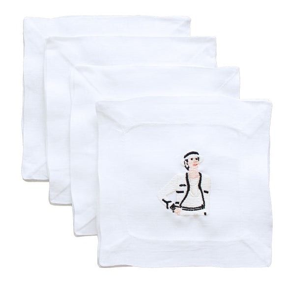 Coco Chanel Embroidered Cocktail Napkins, Set of 4
