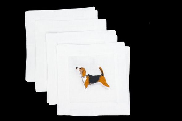 Beagle  Embroidered Cocktail Napkins, Set of 4