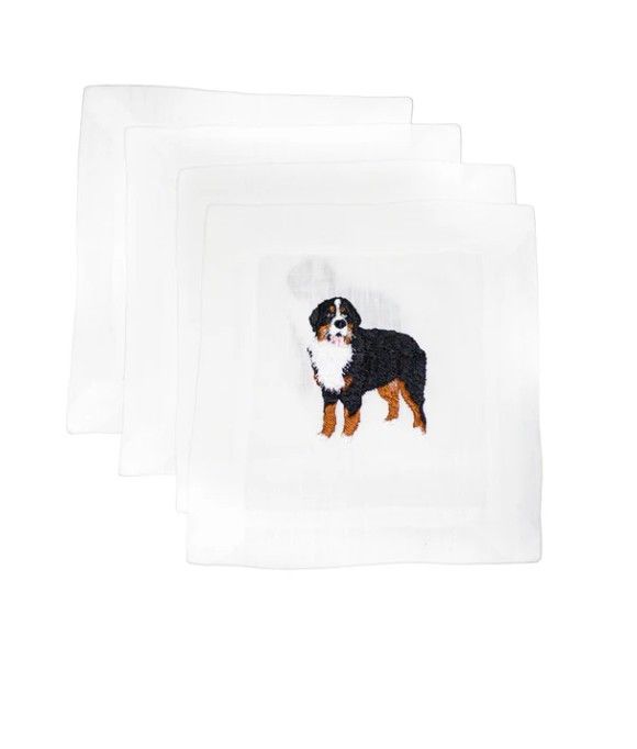 Bernese Mountain Dog Embroidered Cocktail Napkins, Set of 4