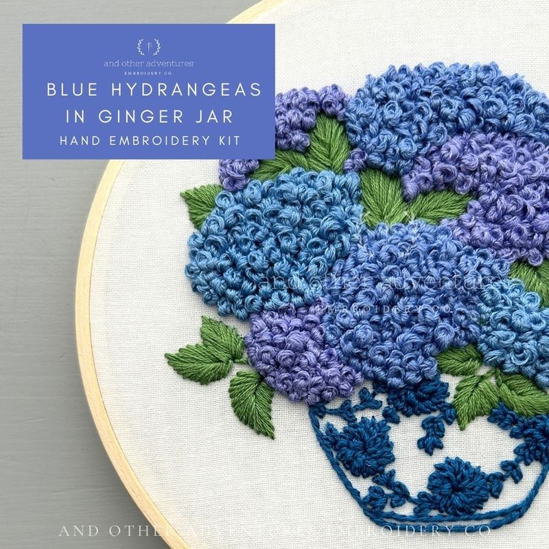 Hand Embroidery Kit - Blue Hydrangeas in Ginger Jar