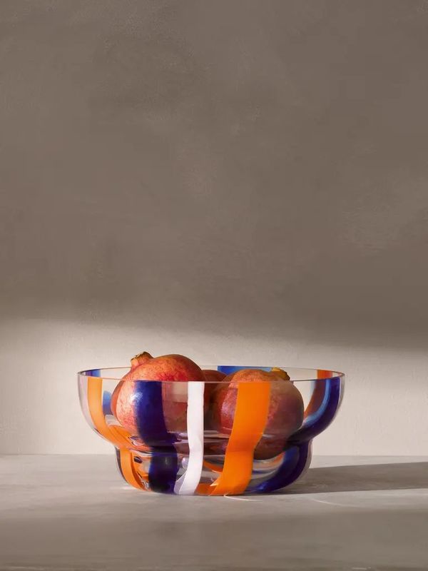 Folk Bowl 9.5in Blue/Orange/White