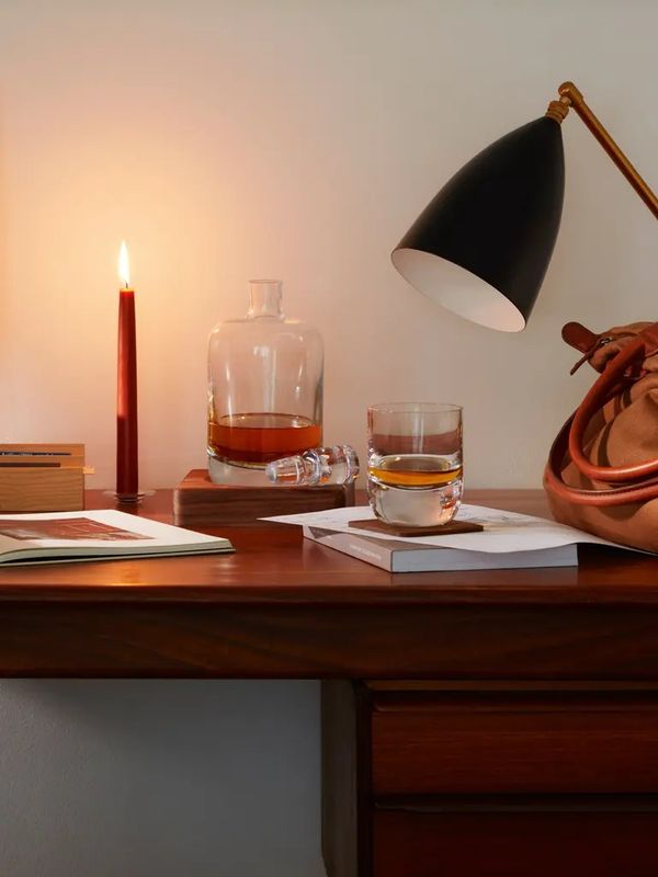 Whisky Renfrew Tumbler, Clear &amp; Walnut Coaster x 2