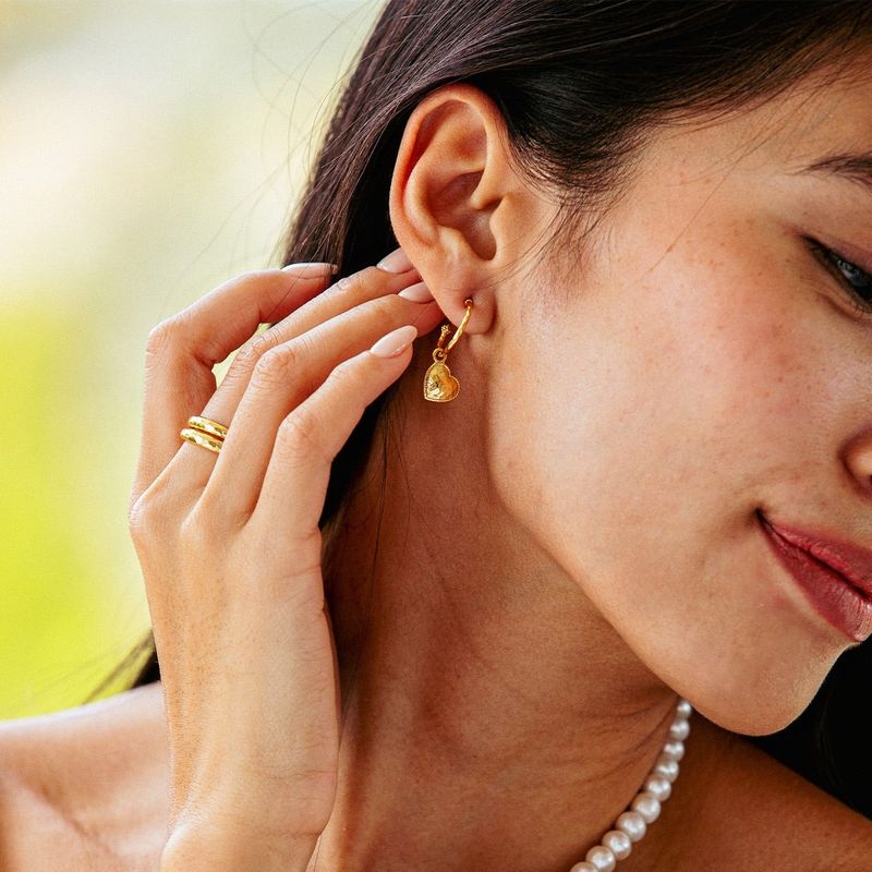 Love Hoop Earrings with Heat Charm - Gold