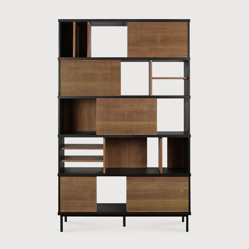 Oscar rack - teak - 5 sliding doors, 47 x 15.5 x 77