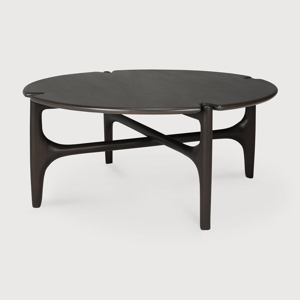PI coffee table - varnished mahogany - dark brown - round