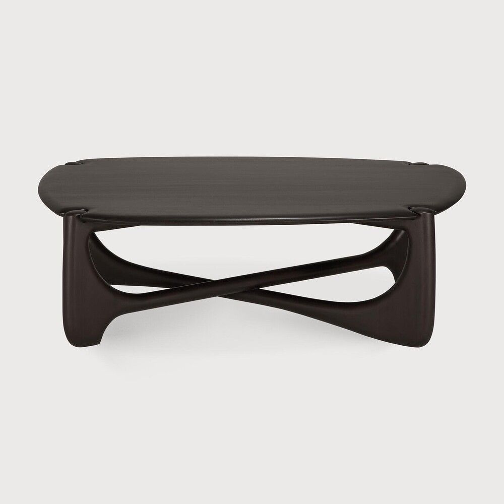 PI coffee table - varnished mahogany - dark brown - pebble shape
