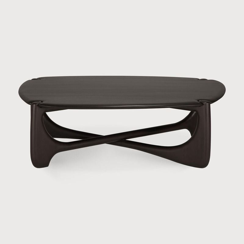 PI coffee table - varnished mahogany - dark brown - pebble shape, 53 x 38 x 16