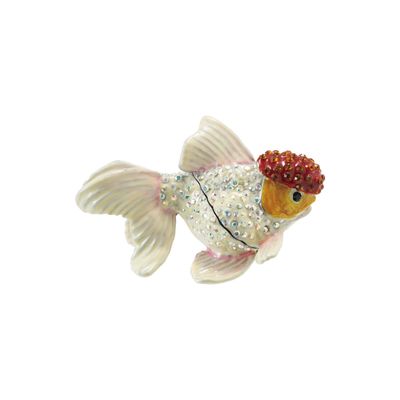 Enameled Metal Goldfish Trinket Box, Orange